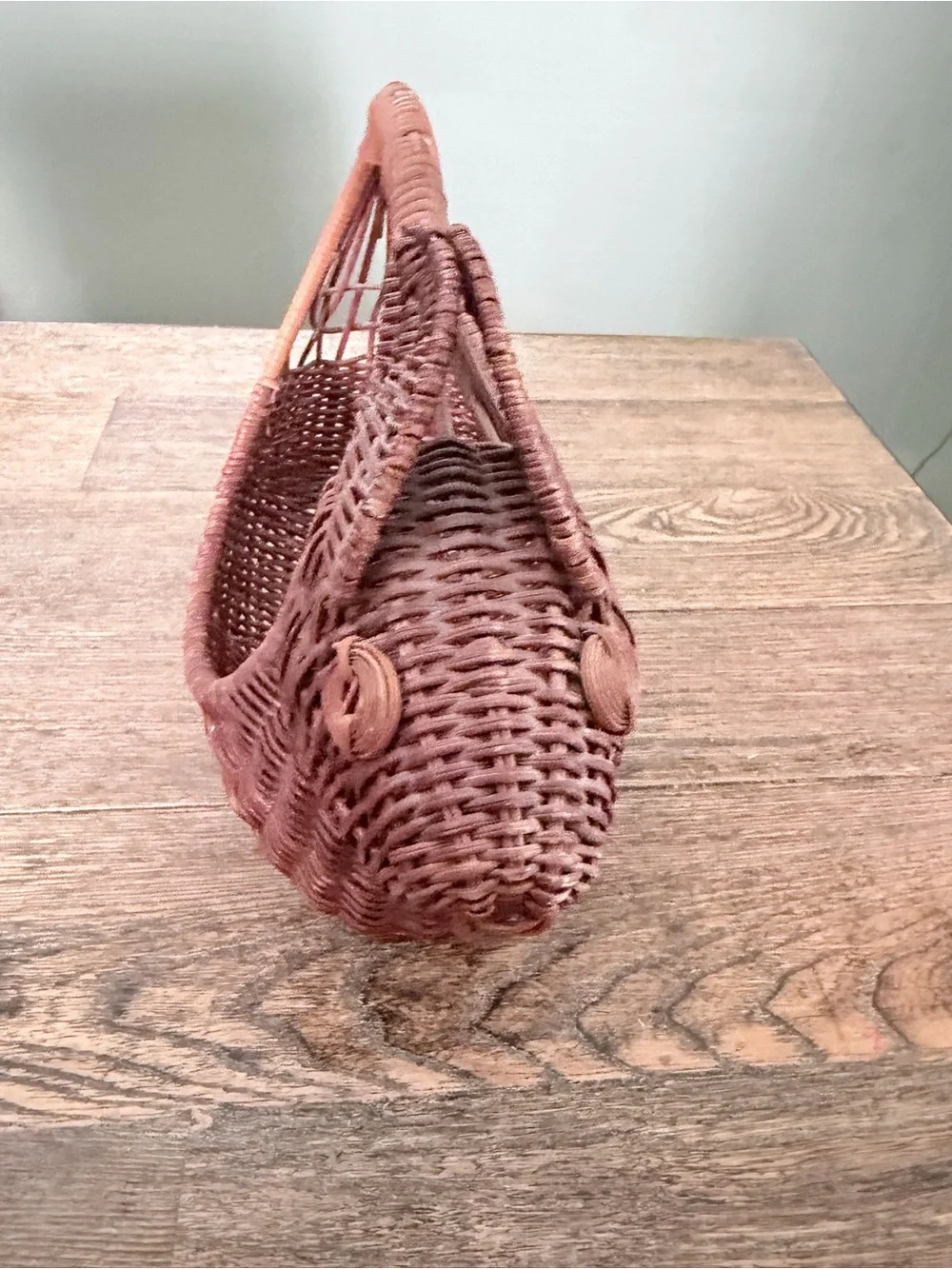 Handwoven Bunny-Shaped Rattan Basket - Rustic Brown